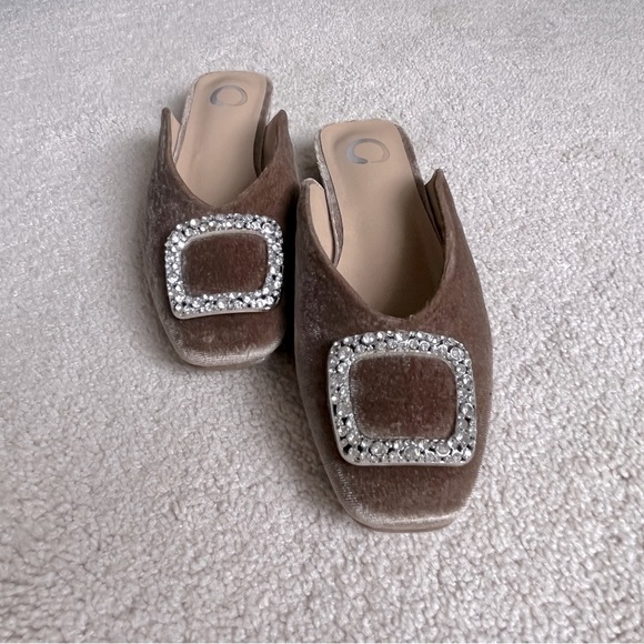 Shoes - Velvet Brown Rhinestone Buckle Mule Slip-Ons